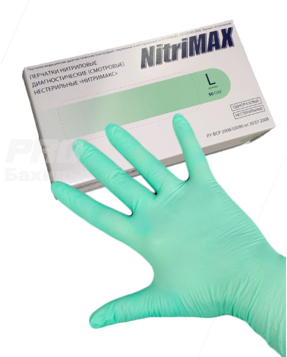 Перчатки L 8-9 NitriMax нитрил 100шт. зеленые