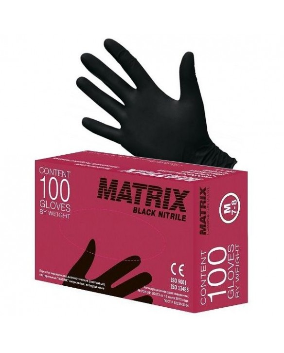 Перчатки L 8-9 MATRIX нитрил 100шт. черные